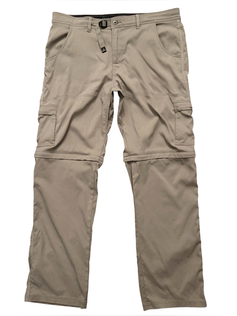 Prana Stretch Zion Convertible Pants Mens Size 40x34 Belted Hiking Stretch Beige
